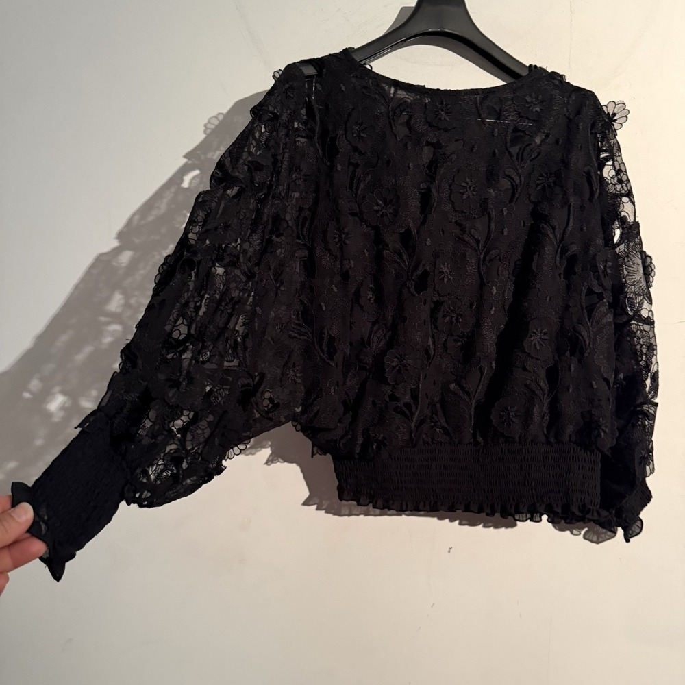 Andree Gay The Shirt Off My‎ Back Medium Vintage Whimsigoth Black Lace Blouson